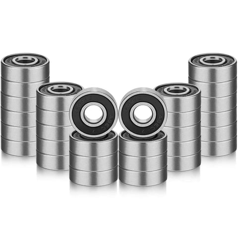 30-Pack 608RS Sealed Ball Bearings for Skateboards, Inline Skates in stacks, alloy steel, double rubber shield, 8x22x7 mm.