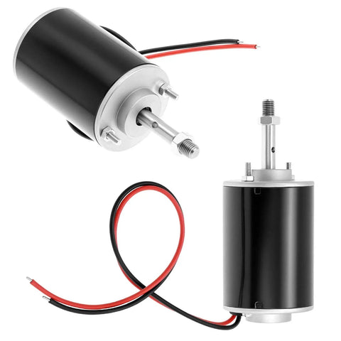 30W Permanent Magnet DC Motor 12V/24V Mini Brushed Motor, 3500/7000 RPM Reversible CW/CCW, 43mm/1.69in Output Shaft, front and side view