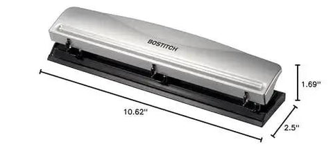 Rock Solid 3 Hole Punch For Office And Home Use With 12 Sheet Capacity Heavy Duty Metal Construction Rubber Base Sleek Silver Finish