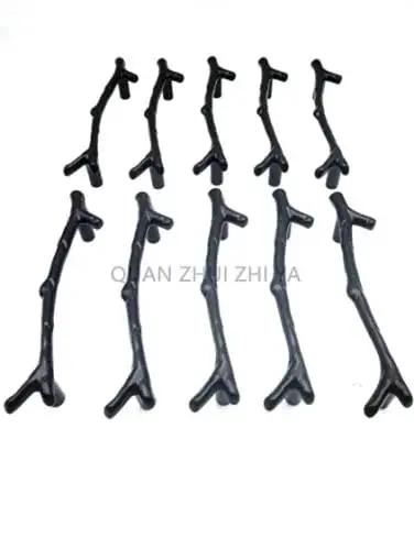 Set of black zinc alloy twig branch cabinet knobs, 10 pack, 96mm center to center, 120mm overall length for doors and drawers.