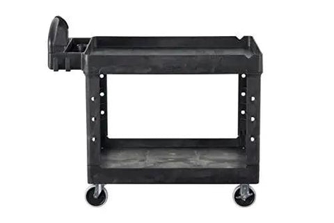 Two Shelf Foam Utility Cart With Lipped Shelves And Ergonomic Handle Black 500 Lb Capacity Durable Rolling Cart for demanding workspaces