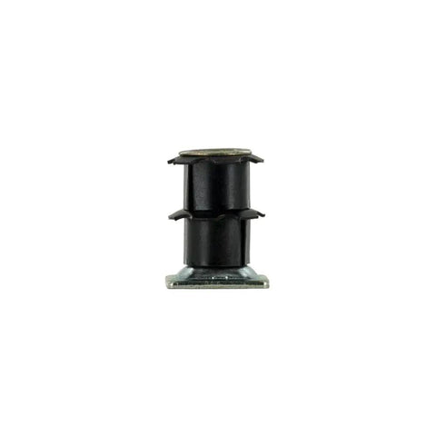 Front view of Double Star Threaded Caster Insert In Heat Treated Steel For 3/4 Inch Square 16-18 Gauge Tubing With Deep Setting 5/16-18 Thread