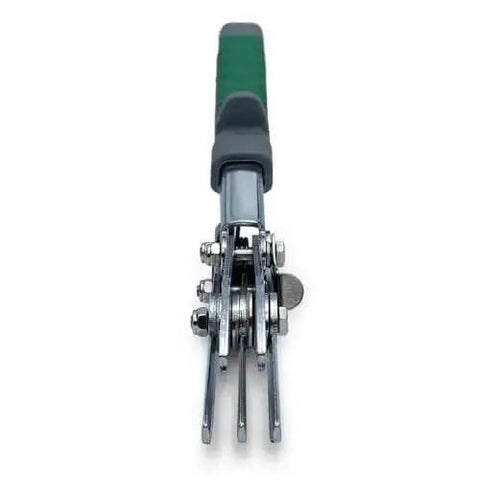 Front view of Five Blade Sheet Metal Crimping Tool with soft grip handles and safety lock, showing durable steel blades for crimping metal.