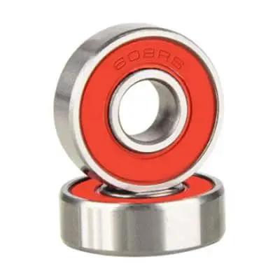 6082RS Bearing Set For Skateboards Inline Skates And Scooters 8 Mm Bore 22 Mm Outer Diameter 7 Mm Width Bearing Steel With Red Double Rubber Seals Low Noise High Speed High Load 12 Pieces, close-up view
