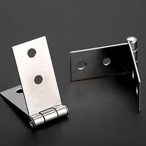 Two Pack Cabinet And Luggage Hinges With Screws, 74 By 20 Mm, 4 Holes, Zinc Alloy Jewelry Box And Wood Box Hardware shown on black surface