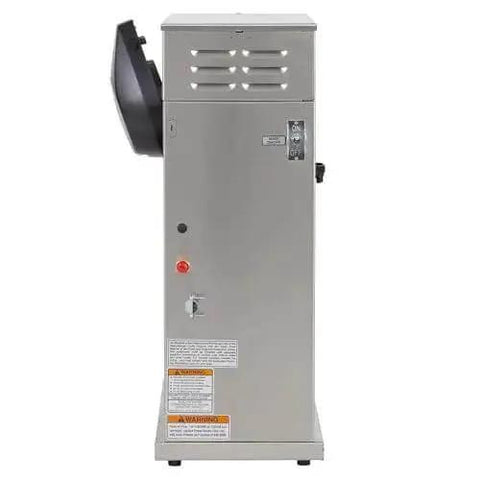 Side view of Axiom Dual Voltage Airpot Coffee Brewer, showing control panel and vent, no airpot servers included.