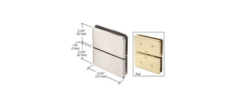 Senior Prima 02 Series Polished Nickel Top Notch Glass To Glass Mount Hinge dimensions and rear view for 1/2 inch tempered glass