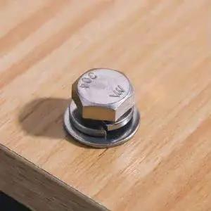 High Quality 1/4-20 x 1 Inch 304 Stainless Steel Hex Head Bolts Screws Nuts Flat and Lock Washers Kit installed in wood