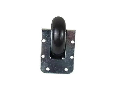 Front view of Medium Recessed Tilt Caster Housing with 2.75 Inch Diameter Polyurethane Wheel Ball Bearings, zinc finish, steel with mounting holes.