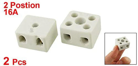 2-position ceramic terminal block, 16A, white porcelain connectors, 2 pcs