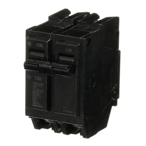 Single Q-Line THQL21100 100A Double-Pole 120/240 VAC Plug-In Circuit Breaker, Thermal-Magnetic Common-Trip, front view