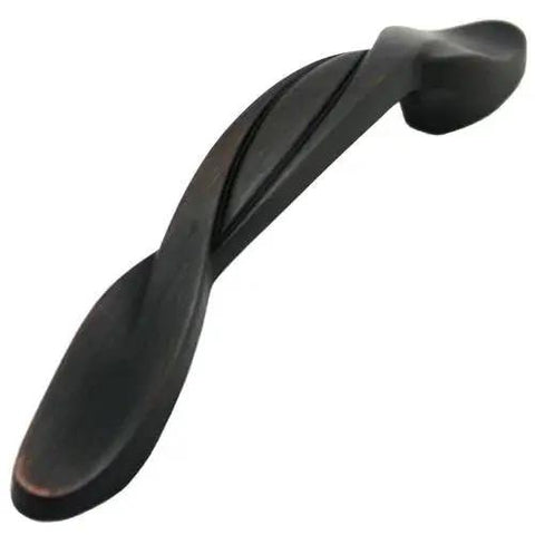 10 Pack Oil Rubbed Bronze Twist Cabinet Hardware Handle Pull With 3 Inch Hole Centers, view of single handle in durable bronze finish.