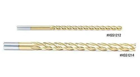 Premium HSS Foam Cutting End Mill For Thick Foam Carving Up Cut One Half Inch Diameter Shank One Half Inch Eight Inch Overall Length Six Inch Cutting Height Ideal For CNC Foam Projects With Precise Depth Cuts And Durable Up Cut Design Amana Tool shown with spiral flutes.