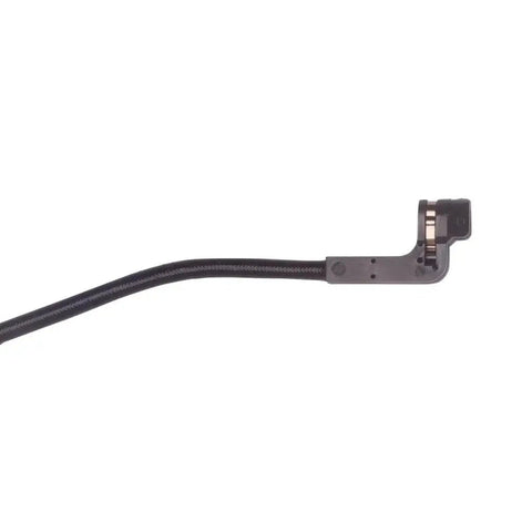 Side view of brake pad wear sensor for Chevy Colorado with mounting bracket and wiring, black.