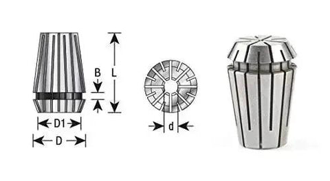 Diagram and photo of Quarter Inch Dia Spring Collets ER20 CO276 Industrial Grade For CNC Milling And Machining.