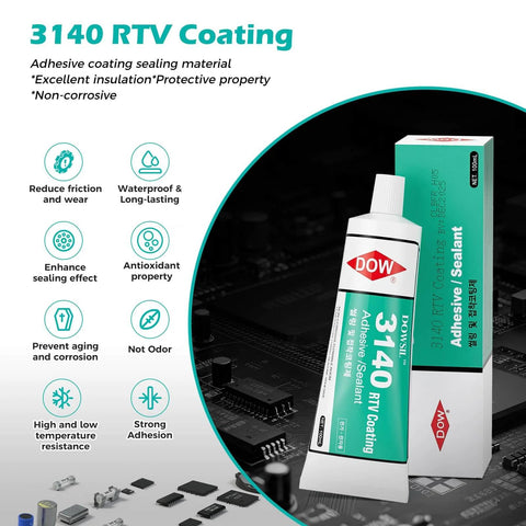 Clear One Part RTV Coating And Adhesive Sealant For Electronics 100ml Tube displayed with box on electronic circuit board