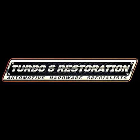 Turbo 6 Restoration logo stating 'Automotive Hardware Specialists' on black background.