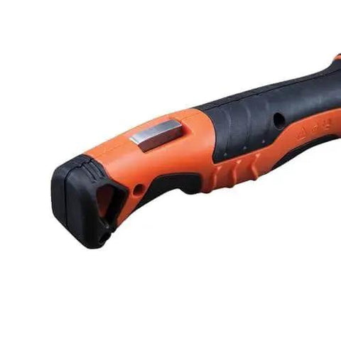 Close-up of handle from Heavy Duty Folding Jab Saw With Lockback For Drywall, Dual Direction Cutting At 125 And 180 Degrees, Carbon Steel Blade.