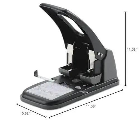 Heavy Duty Two Hole Punch With High Capacity For 100 Sheets Built Tough Metal Construction Wide Handle For Easy Storage Lock In Closed Position Black Finish Ideal For Busy Offices