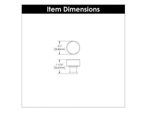 Dimensions diagram for Solid Core Kitchen Cabinet Knobs In Crysacrylic With Chrome Finish 1 Inch, showing front and side views.