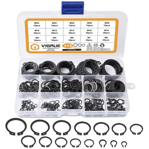 315 Piece Snap Ring Set For External Circlips In 15 Sizes Alloy Steel Heat Treated Retaining Rings Kit For Axles Shafts And Moving Parts