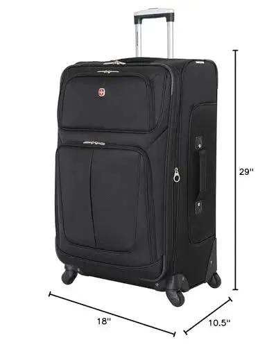 Softside Expandable Checked Luggage For Long Trips With 360 Spinner Wheels And Retractable Handle, 29 Inch Large Black Suitcase
