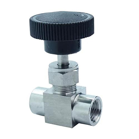Stainless steel 304 instrument gas needle valve with black knob, 1/4 NPT female