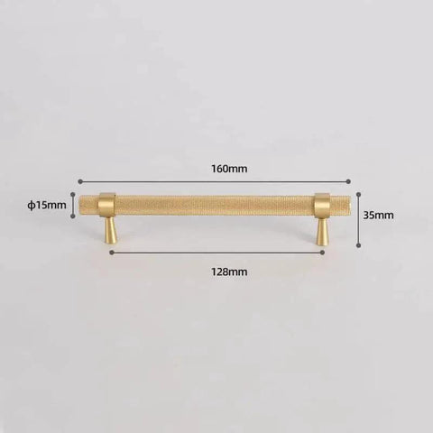 2 Pack Solid Brass Cabinet Pulls 5 Inch Hole Centers Gold Knurled Textured Bar Handles for Drawer, dimensions shown