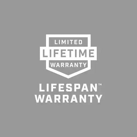 Limited Lifetime Warranty Lifespan Warranty logo on gray background.