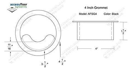 Technical diagram of Heavy Duty Floor Grommet With Cover 4 Inch Black ABS Plastic Cable Management for installation and cable organization.
