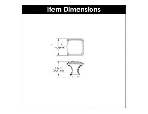 Dimensions diagram of Bridges Collection Oil Rubbed Bronze Cabinet Knob One And One Quarter Inch Square For Kitchen Cabinets And Cupboards