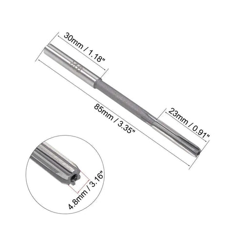 Three Sixteenth Inch Chucking Reamer For Lathe HSS With Six Straight Flutes H8 Tolerance Round Shank Milling Cutter with measurements.