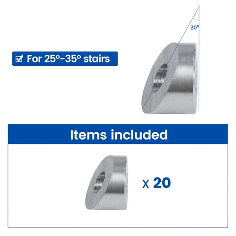 20 Pcs 316 Stainless Cable Railing Angle Washers 25 30 35 For 1/8in Cable, angled view for 25°-35° stairs