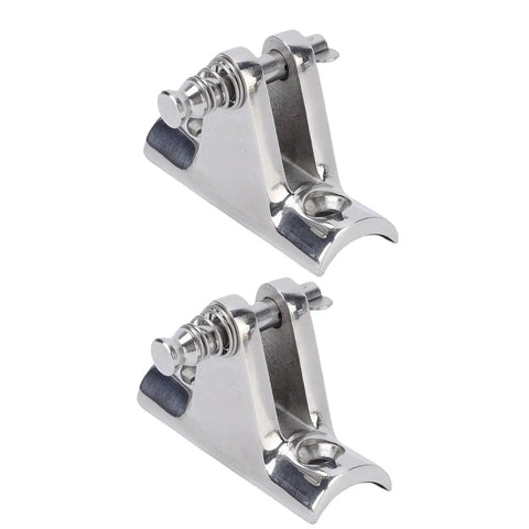 Pair of stainless steel bimini top deck hinges with lock pins, 316 marine grade for boats and yachts.