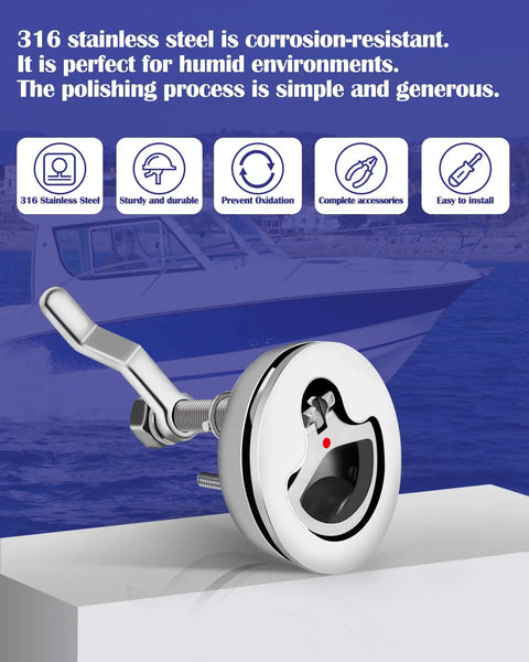 316 Stainless Steel Flush Boat Deck Hatch Latch For Marine Use Twist Design Non Locking Round D Handle Fits 2 Inch Cutouts