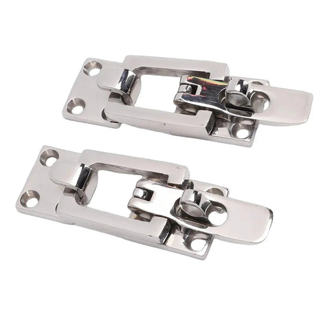 Stainless steel boat hatch latch clamp pair with padlock hole and center tension cam