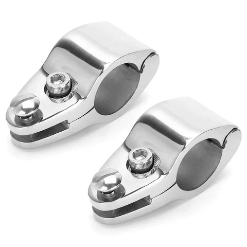 Pair of stainless steel hinged upper-jaw slide clamps for 22mm boat rail fittings
