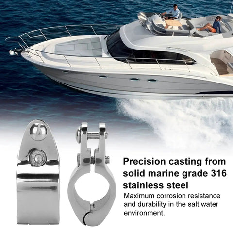 Front and side views of Tomotato 2pcs stainless steel hinged upper jaw slide fittings for 22mm boat rail, marine grade 316