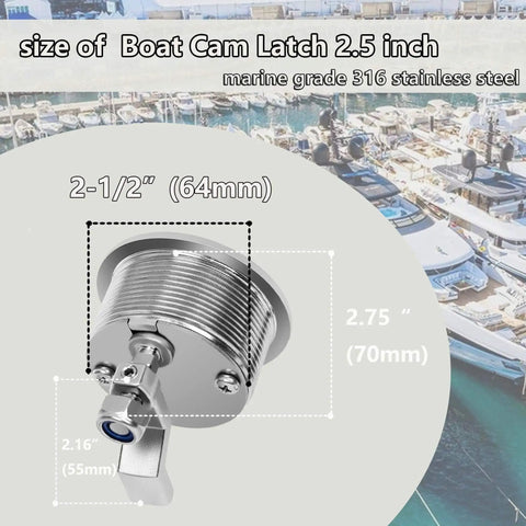 Side view of 316 Stainless Steel Boat Cam Latch Non Locking Marine Grade O Handle Fits Two And One Half Inch Hole Mount Latch