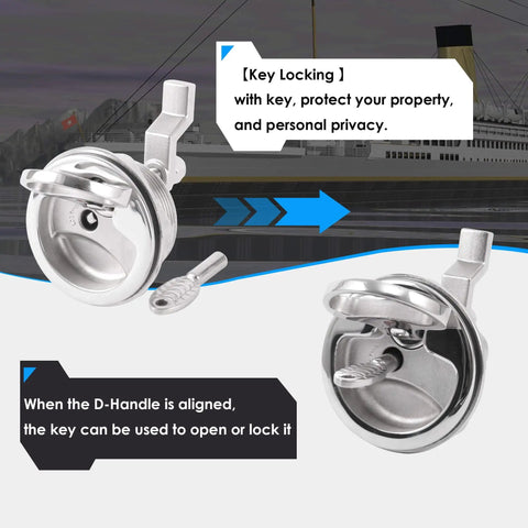 316 stainless steel keyed cam latch with flush mount offers secure privacy for boats, featuring a 3-inch face plate and key operation.