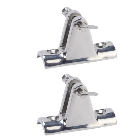 Two stainless steel bimini top deck hinges with lock pins for boats and yachts (316 marine-grade)