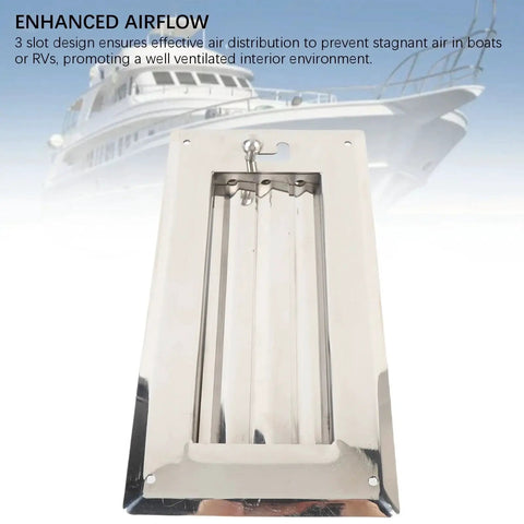 Jonlaki 316 stainless steel marine louvered vent grille with locking mechanism, mirror-polished front view
