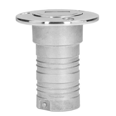 Front view of 38mm marine-grade 316 stainless steel refueling port with chrome top