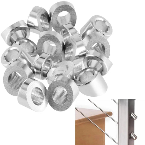 30 Pcs 316 Stainless Steel 30 Degree Beveled Washers For Cable Railing Kit 3/8in, showing washers and installation on railing