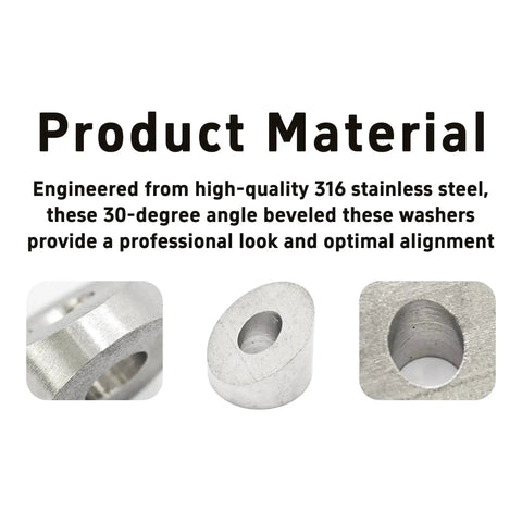 10 Pcs 30 Degree Beveled Washers For Cable Railing 316 Stainless Marine Posts, close-up of 316 stainless steel washers.