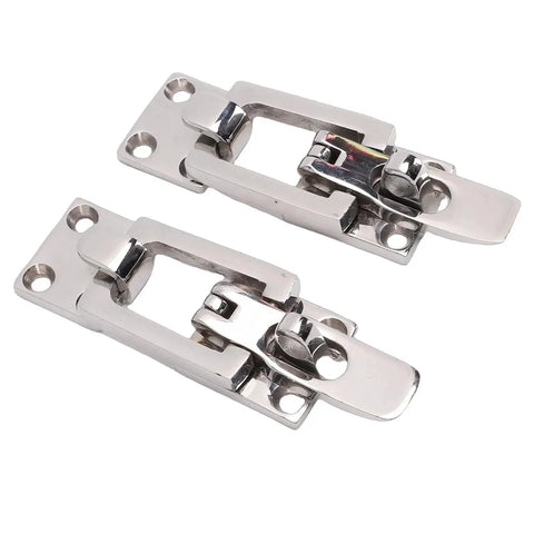 Stainless steel boat hatch latches, pair with center tension cam and padlock hole
