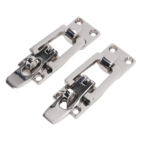 Stainless steel boat hatch latch, lockable with center tension cam and padlock hole, pair