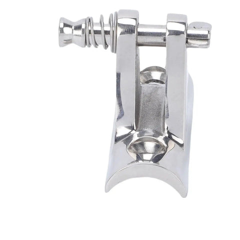 YDuupxe stainless steel bimini top deck hinge with lock pin, 316 marine grade chrome finish, close-up view