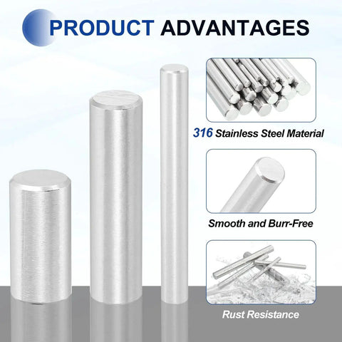 316 Stainless Steel Dowel Pins 16 x 30 mm 2 Pack Cylindrical Shelf Support Peg Pins For Machine Building Furniture Installation Fixtures And DIY Projects Heavy Duty Corrosion Resistant Silver Tone Hardware with product advantages