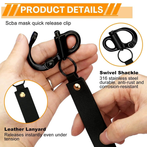 Mask Quick Release Clip With Leather Handle For Firefighter And Marine Rigging Marine Grade 316 Stainless Steel Snap Shackle
